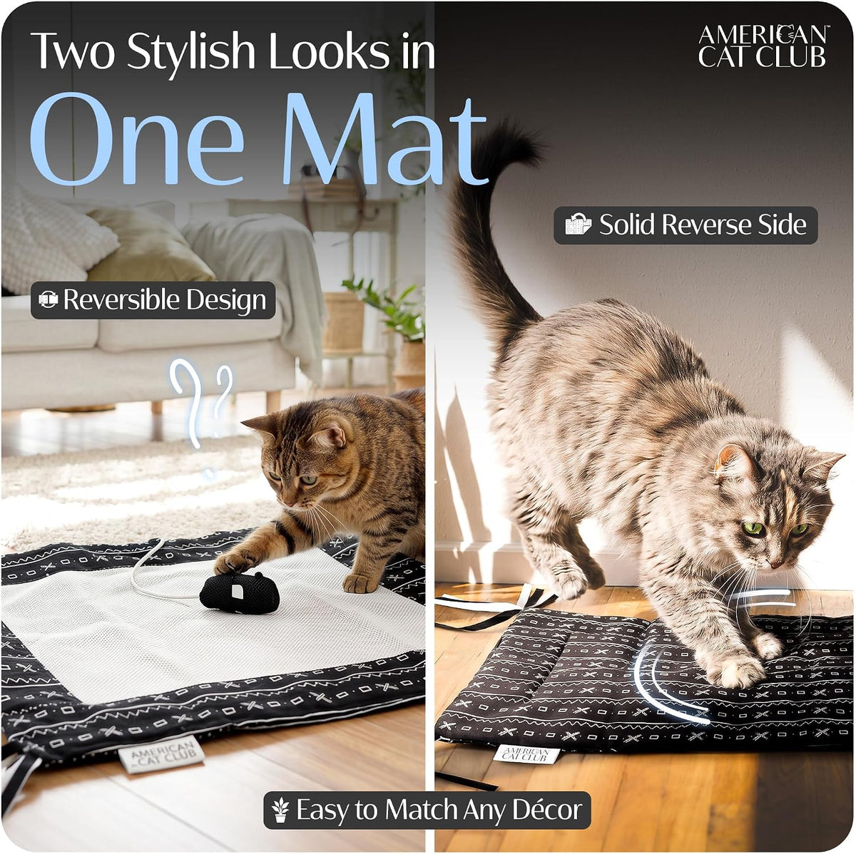 Reversible Crinkle Cat Mat with Mouse Toy, 18" x 13"