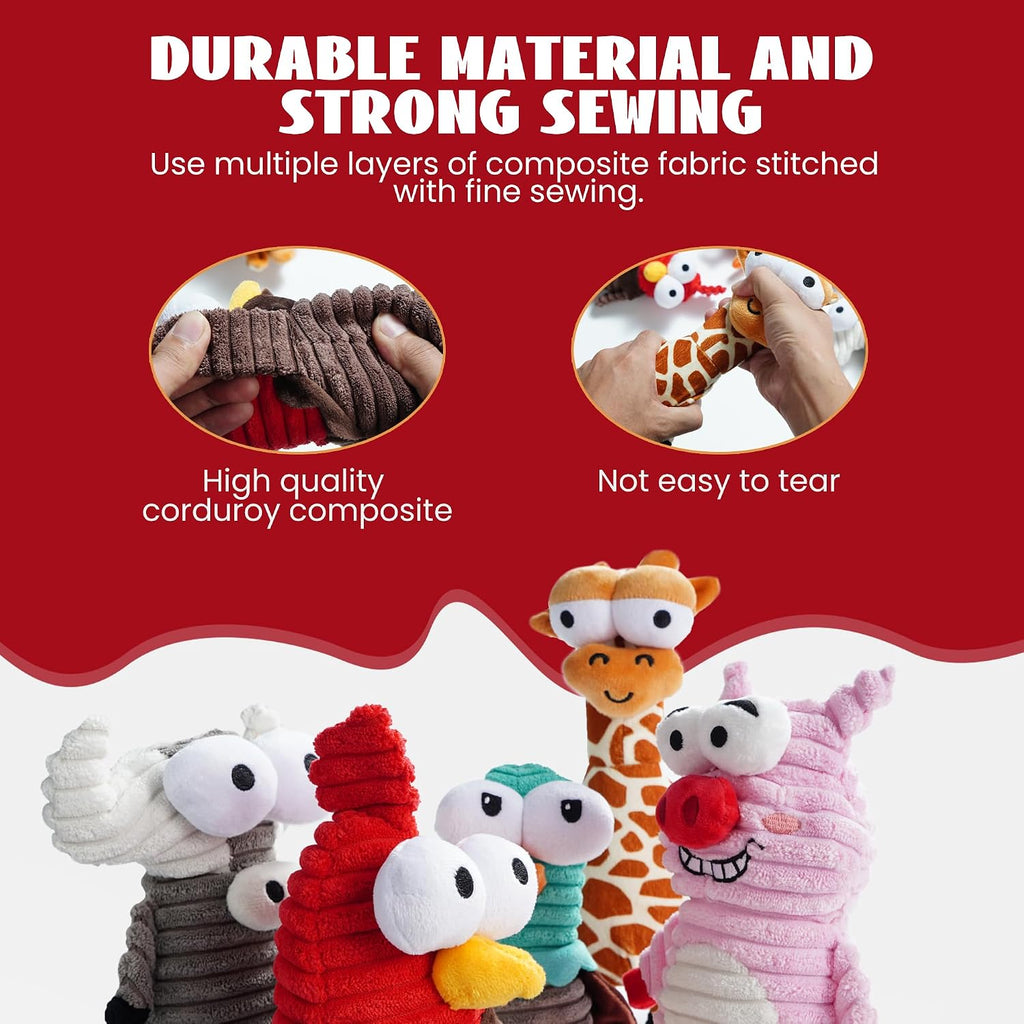 Nocciola 5-Pack Squeaky Dog Toys, Durable Stuffed Critter Zoo Dog Toys with Unique Squeak Sounds to Keep Dogs Busy, Pupp