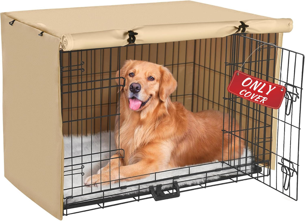 Akinerri Dog Crate Cover, Double Door Waterproof Kennel Cover, 42 in Grey
