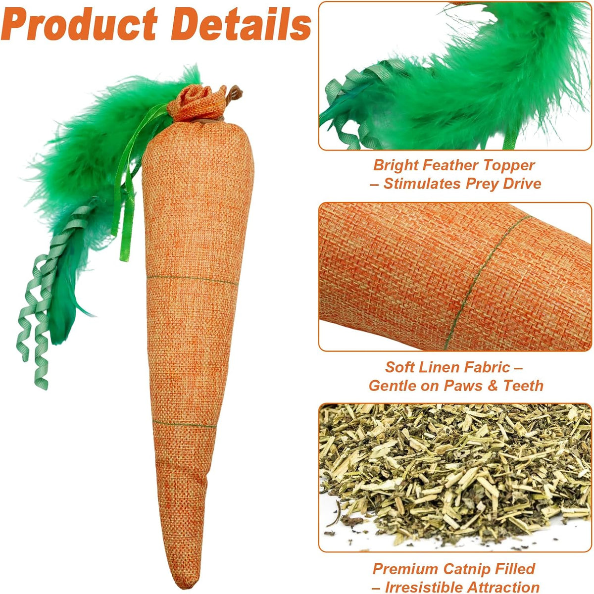1Pack 12.8-Inch Carrot Cat Toy & Catnip Kicker Toy