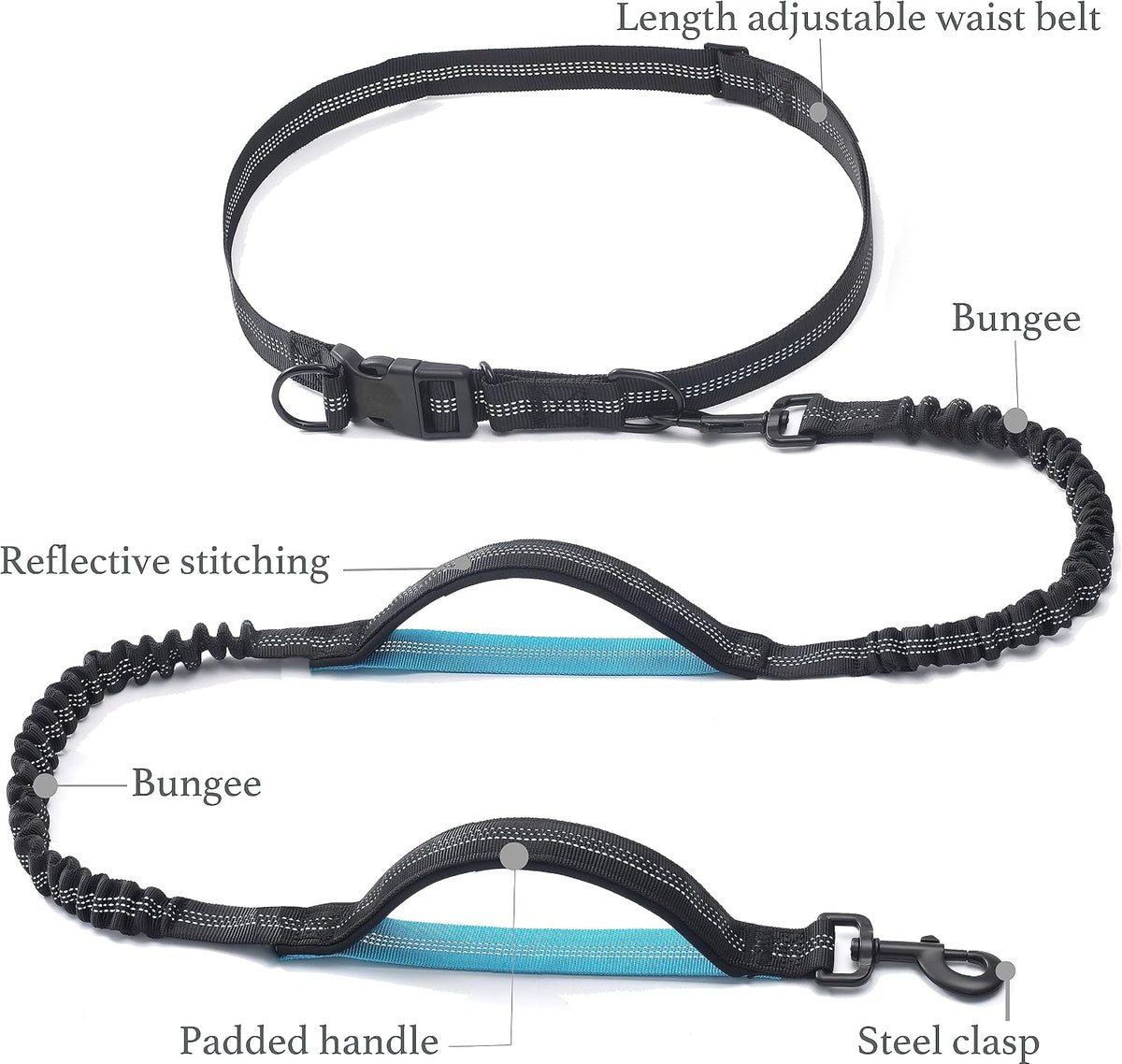 Retractable Hands Free Dog Leash, Medium/Large, 25-150 lbs, Black