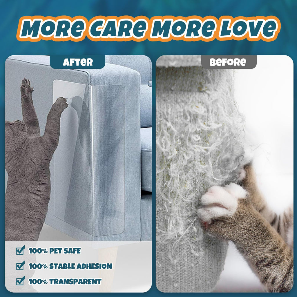 NO PINS Pain Cat Scratch Furniture Protector-12 Pack Thicken Self-Adhesive Single Side Couch Protector from Cat Claws,Furniture Protectors from Cats Scratching,Anti Scratch Deterren Protectors (12PC)
