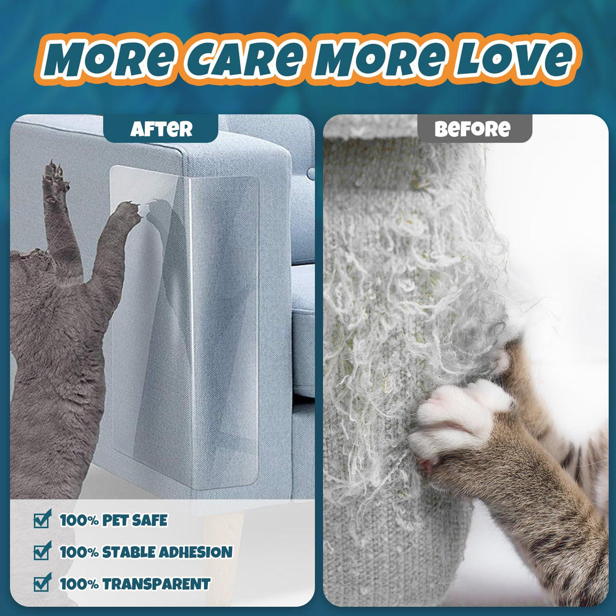 NO PINS Pain Cat Scratch Furniture Protector-12 Pack Thicken Self-Adhesive Single Side Couch Protector from Cat Claws,Furniture Protectors from Cats Scratching,Anti Scratch Deterren Protectors (12PC)