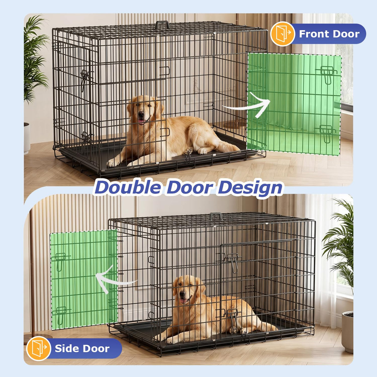FDW | 48" Foldable Metal Dog Crate | Dark Black | Cage for XL Dogs