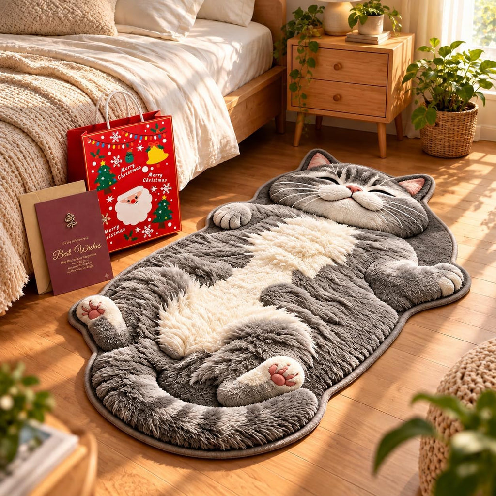 31.5 * 47.2in 3D Cozy Cat Rugs, Plush Sleeping Cat Shaped Rug for Bedroom (Style B, 15.7 × 23.6in)