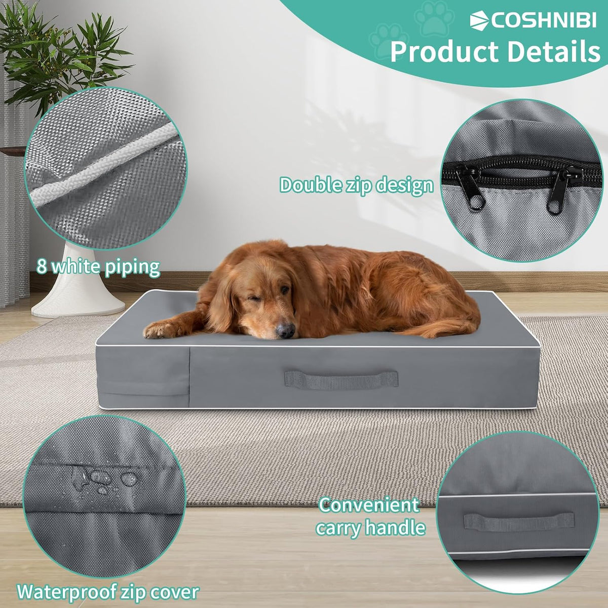 COSHNIBI Dog Bed Covers Replacement Washable,Waterproof Dog Bed Cover with Zip and Carry Handle for Dog/Cat 48''Lx36''Wx