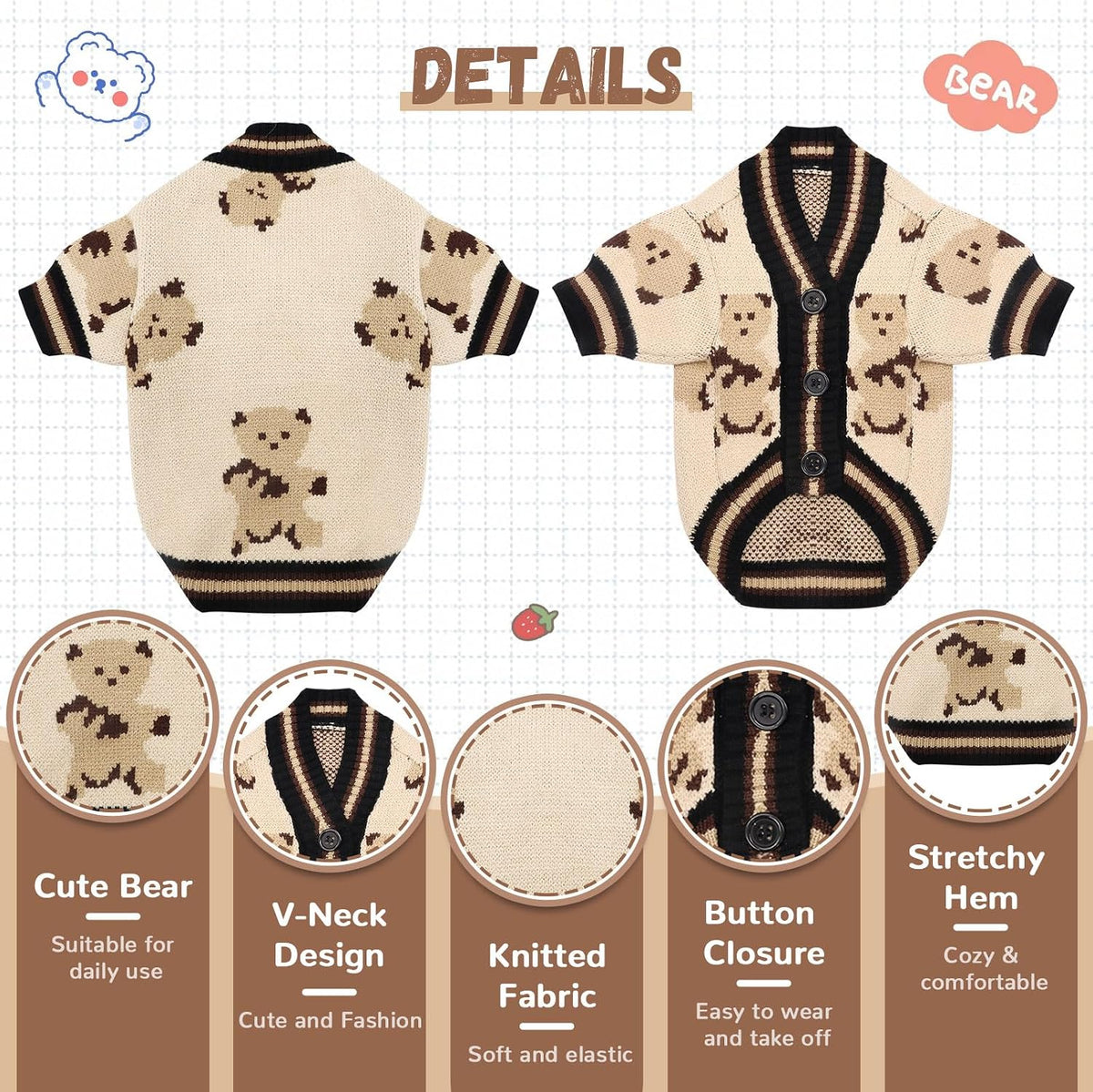 Small Dog Sweaters Cardigans Clothes for Small Medium Dogs Boy Girl
