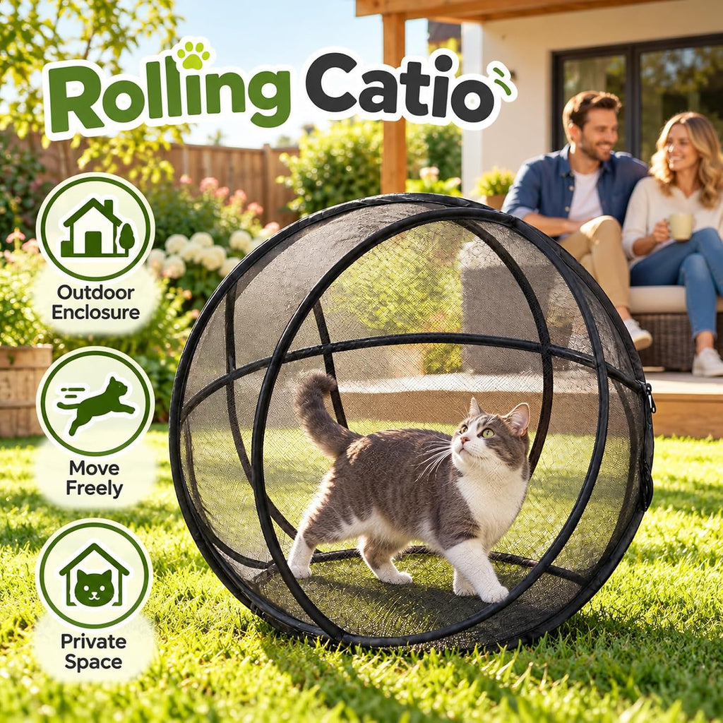 27" Outdoor Cat Enclosure Pop Up Collapsible Mesh 360° Rolling Hamster Ball