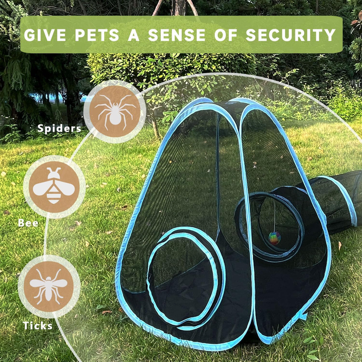 Outdoor Cat Enclosures, Cat Tunnels Catio Tents Cubes for Indoor Cats with Play Ball, Collapsible Outside Playpen Tunnel