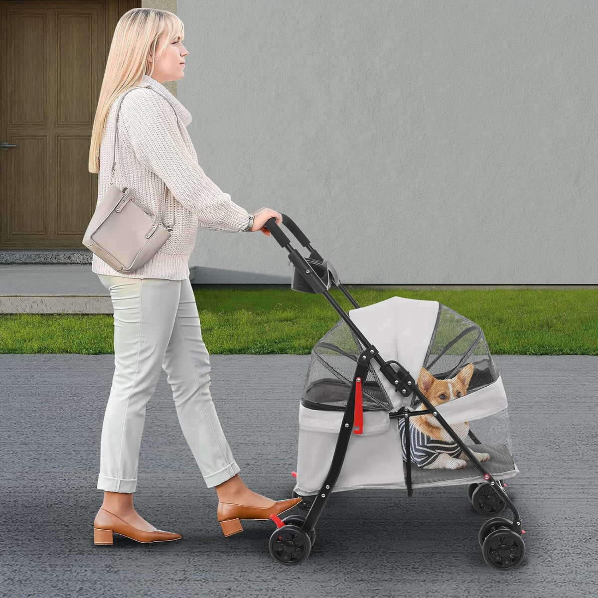 Pet Stroller for Small/Medium Dogs & Cats, Foldable 4 Wheels Dog Strollers