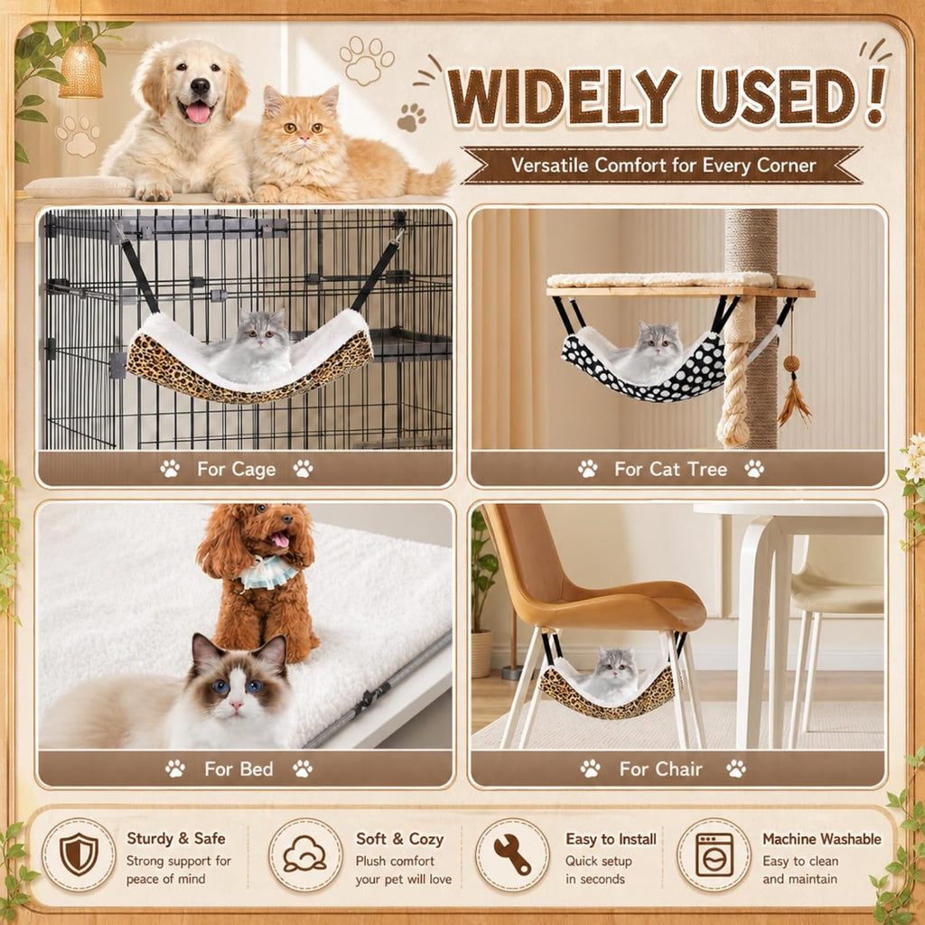 Jetec 2 Pack Cat Hammock for Cage, Leopard and Dot, M