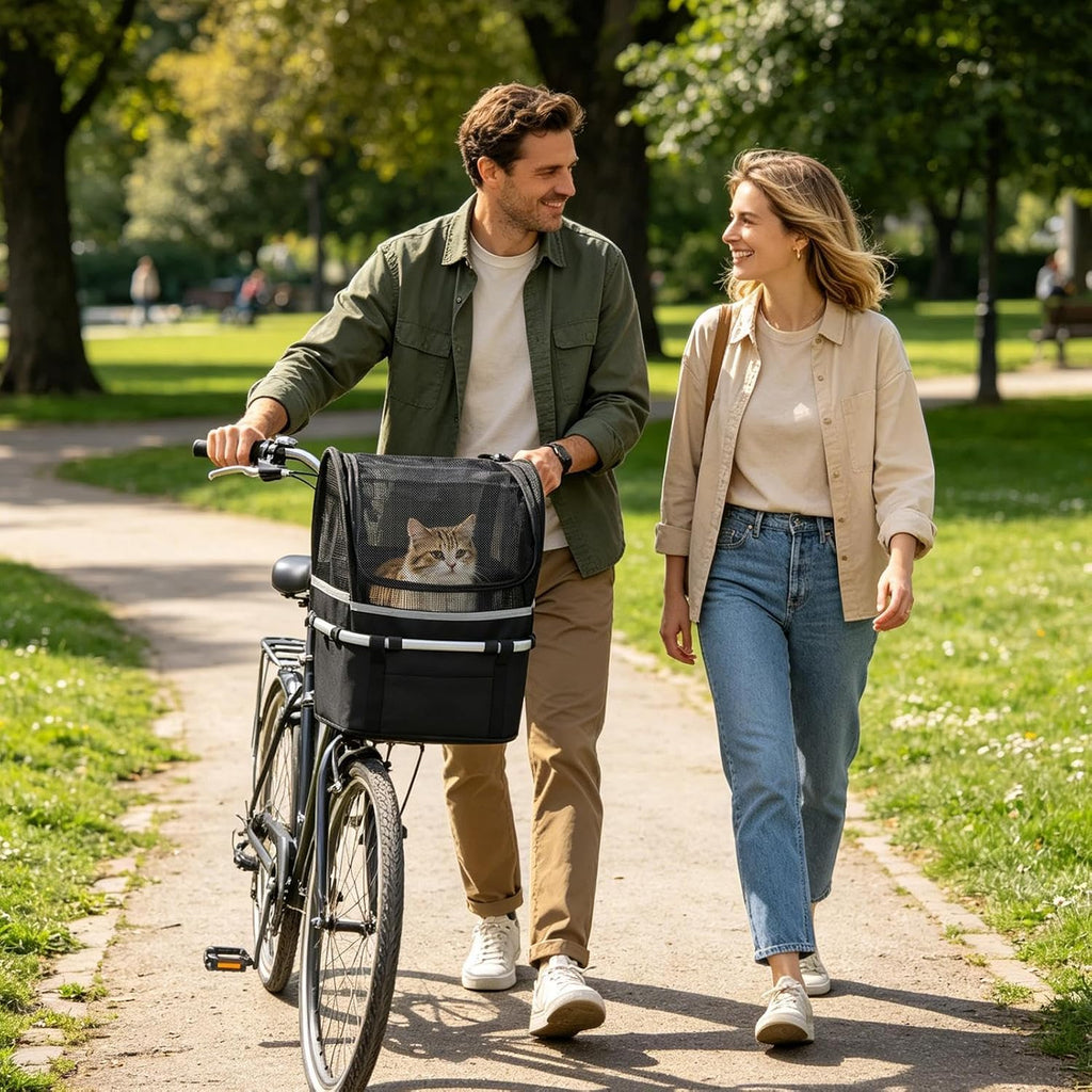 Pet Bicycle Basket with Mesh Window, Waterproof Lining