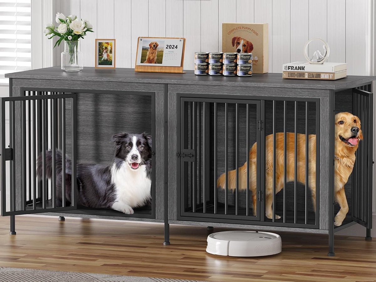 EasyCom 39.96" Dog Crate Furniture for 1 or 2 Dogs, Brown (DC102)