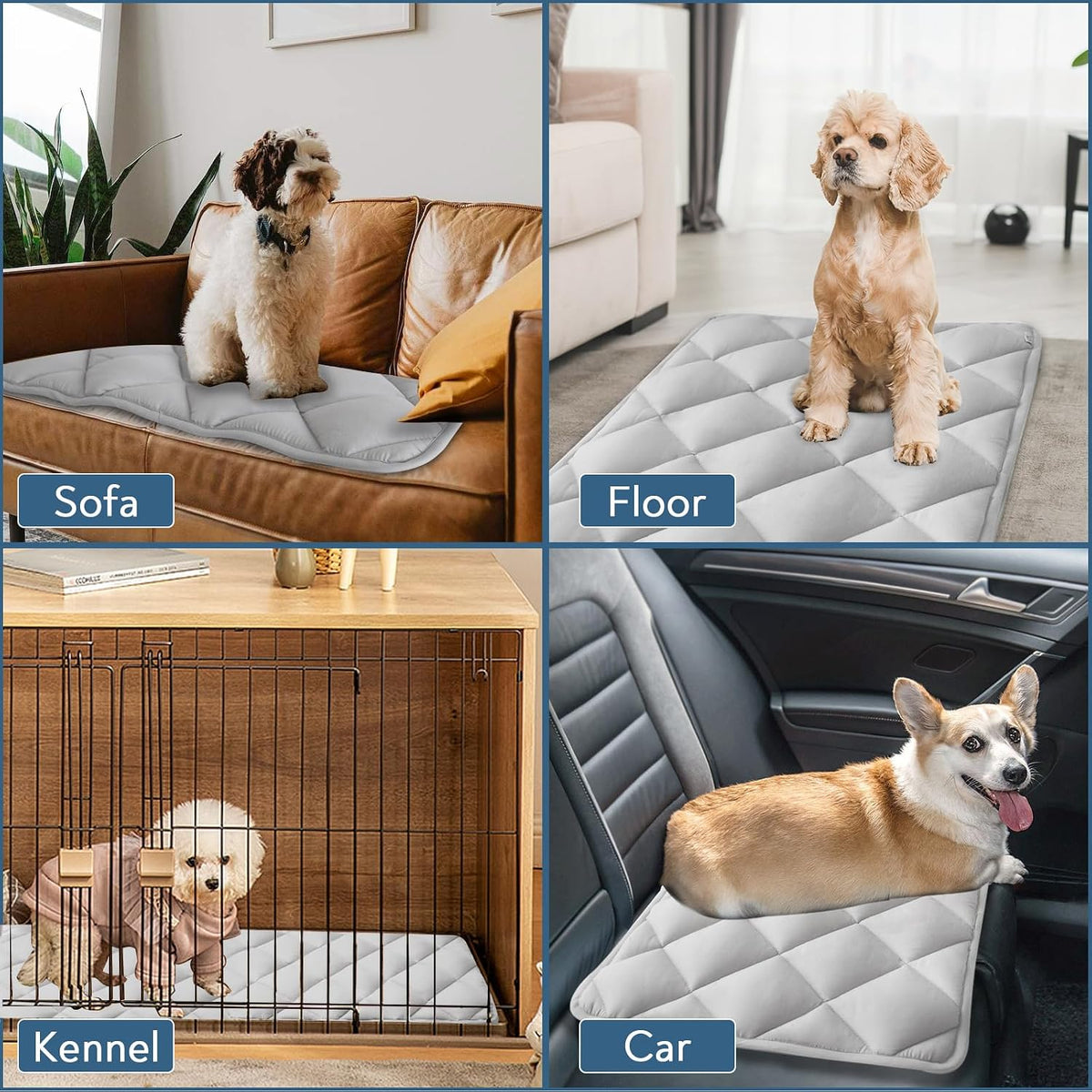 Dog Crate Pad 2 Pack (30" x 19"), Dog Crate Mat with Anti-Slip Bottom, Grey