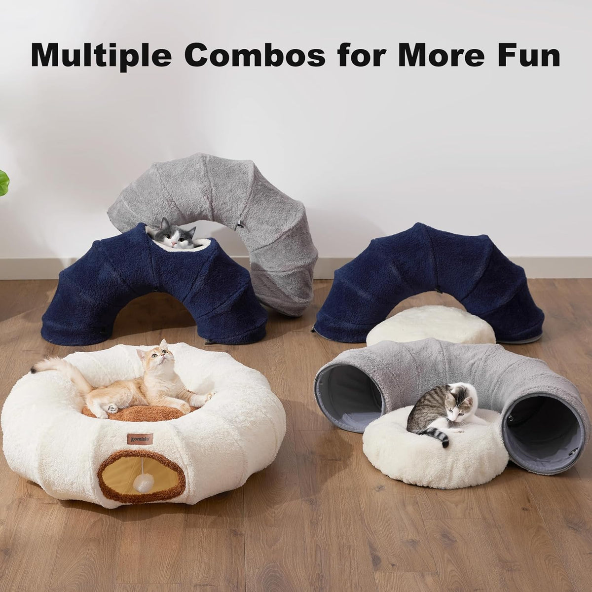 Cat Tunnel Bed for Indoor Cats, Cute Cat Donut Toy Tunnel for Small Large Cats, Peekaboo Pet Cave Play Tunnel Toys for K