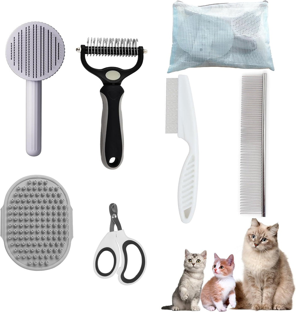 Cat Grooming Kit, 6-Piece Deshedding Brush Set, Pink
