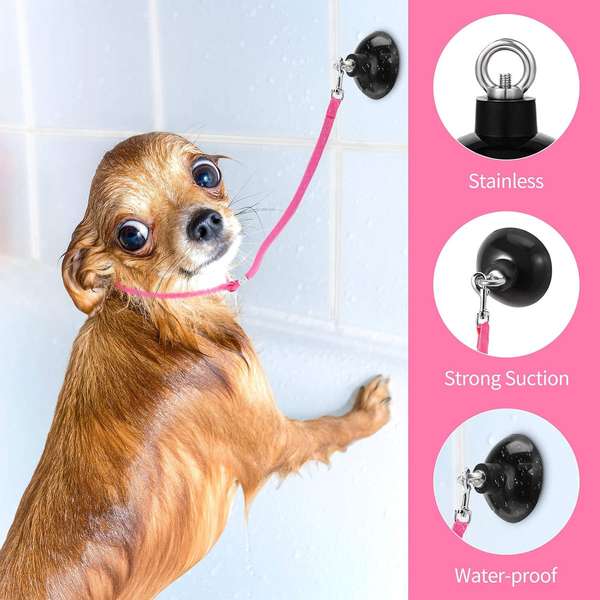 Frienda 4 Pcs Dog Bathing Tether with Suction Cup,Blue Black Pink