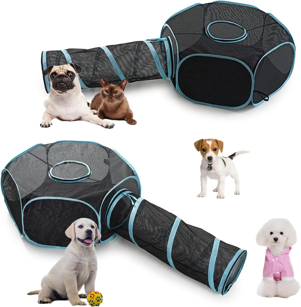INTURN Cat Furniture Tent for Indoor and Outdoor Playpen Portable Cat Tunnels, Outdoor Kennel (2 Cube + Tunnel)