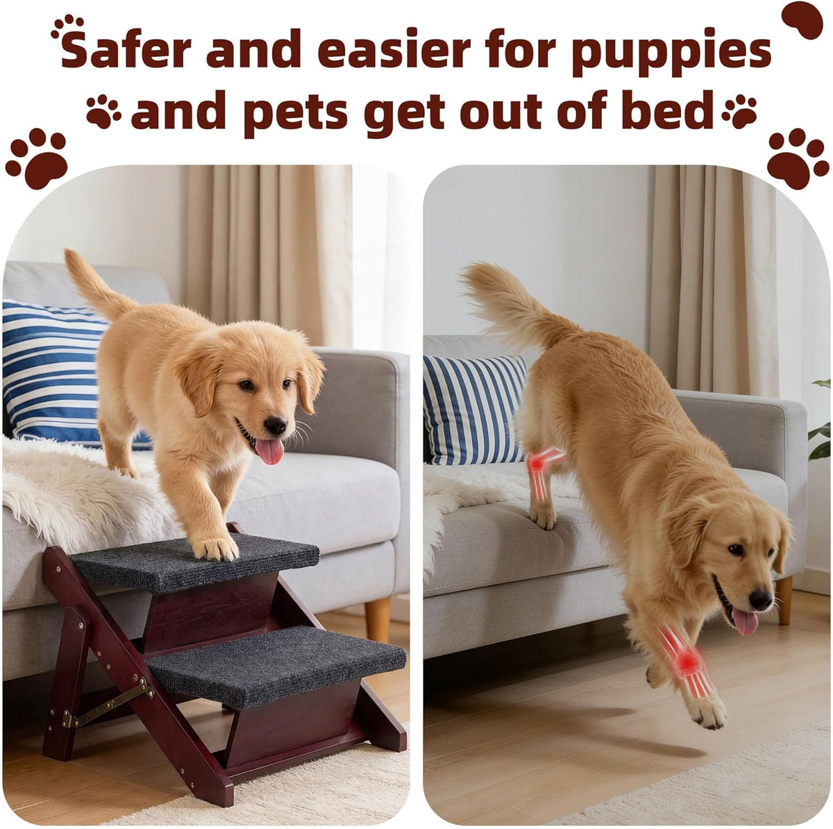 MEWANG Wooden Pet Stairs - 2 Step Foldable Ramp for Senior Dogs & Cats