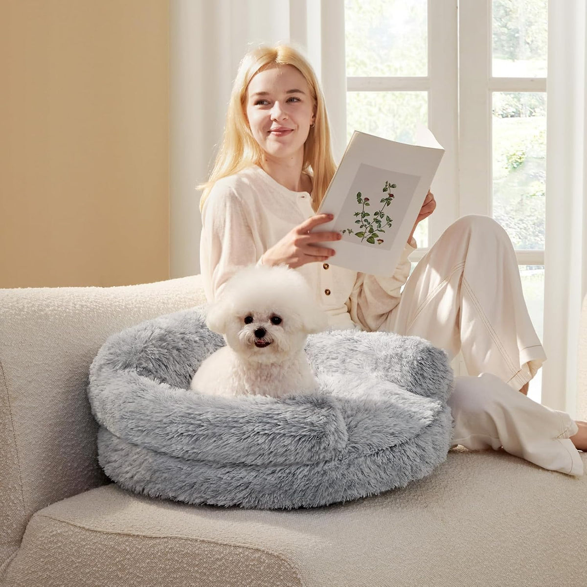 EHEYCIGA 23" Calming Donut Dog Bed for Small Dog & Cat Washable Pet Couch