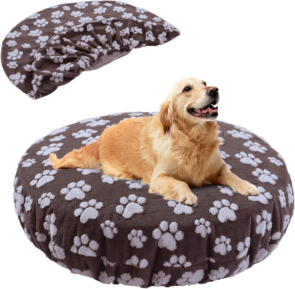 Washable Dog Bed Covers Replacement Round Waterproof Bed Cover for Dog Soft Pet Bed Cover with Lovely Dog Paw Print and 