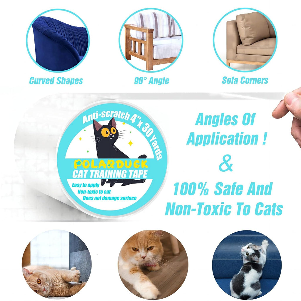Anti Cat Scratch Tape: 4 inches x 30 Yards Cat Training Tape 100% Transparent Clear Double Sided Cat Scratch Deterrent T