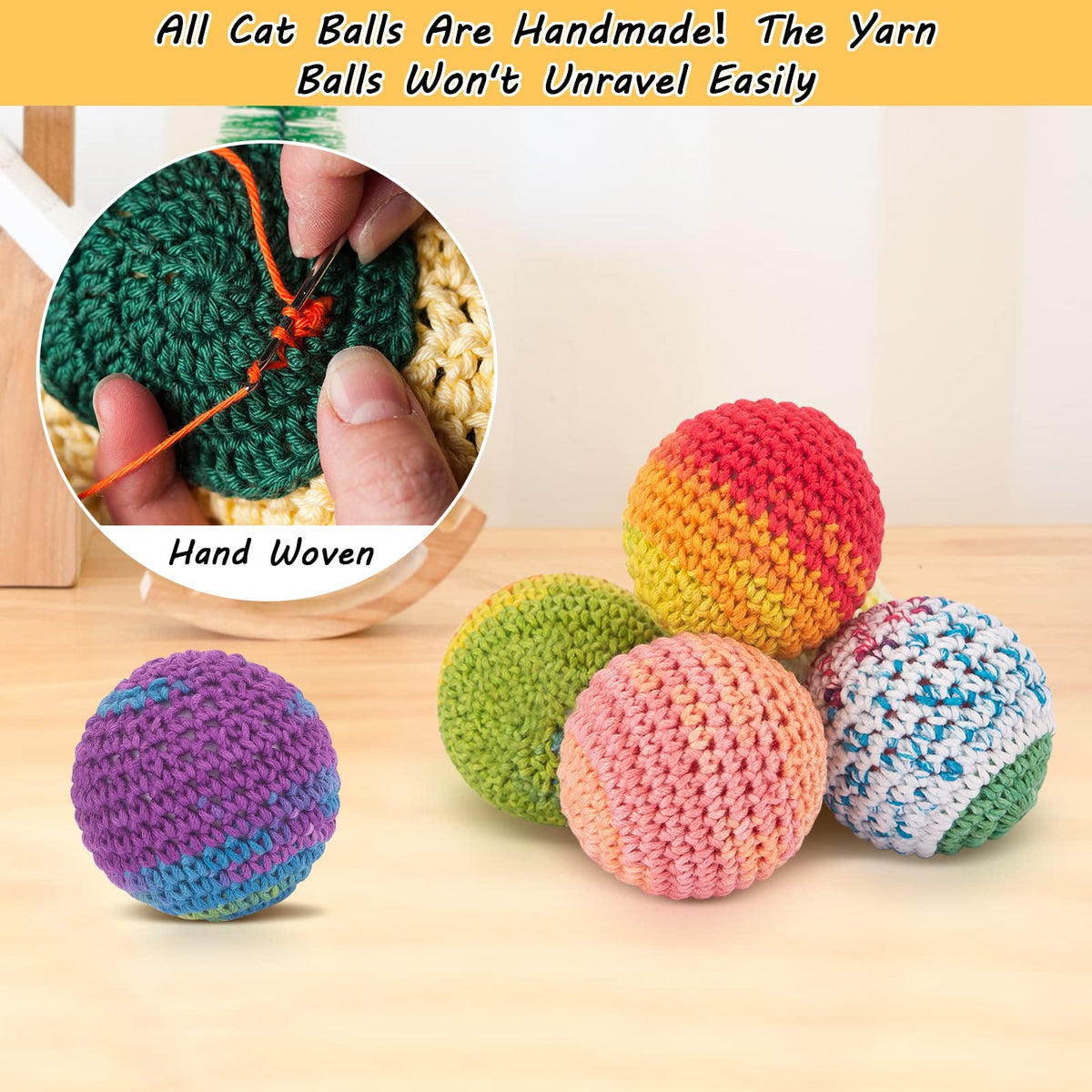 Retro Shaw Cat Toys Balls, 6Pcs Wool Yarn Balls with Bells for Indoor Cats