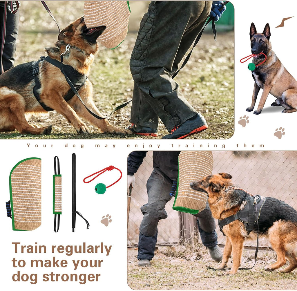 Leyndo 4 Pcs Dog Training Sleeve Set with Tug Pillow Stick Ball, Green
