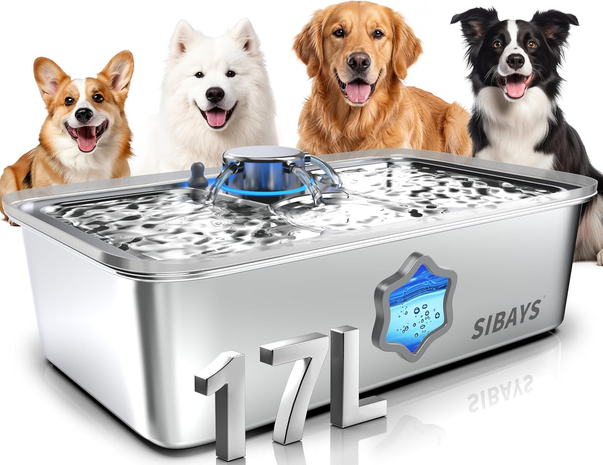 SIBAYS 4.5Gal Dog Water Fountain, Stainless Steel Pet Water Fountain FS86