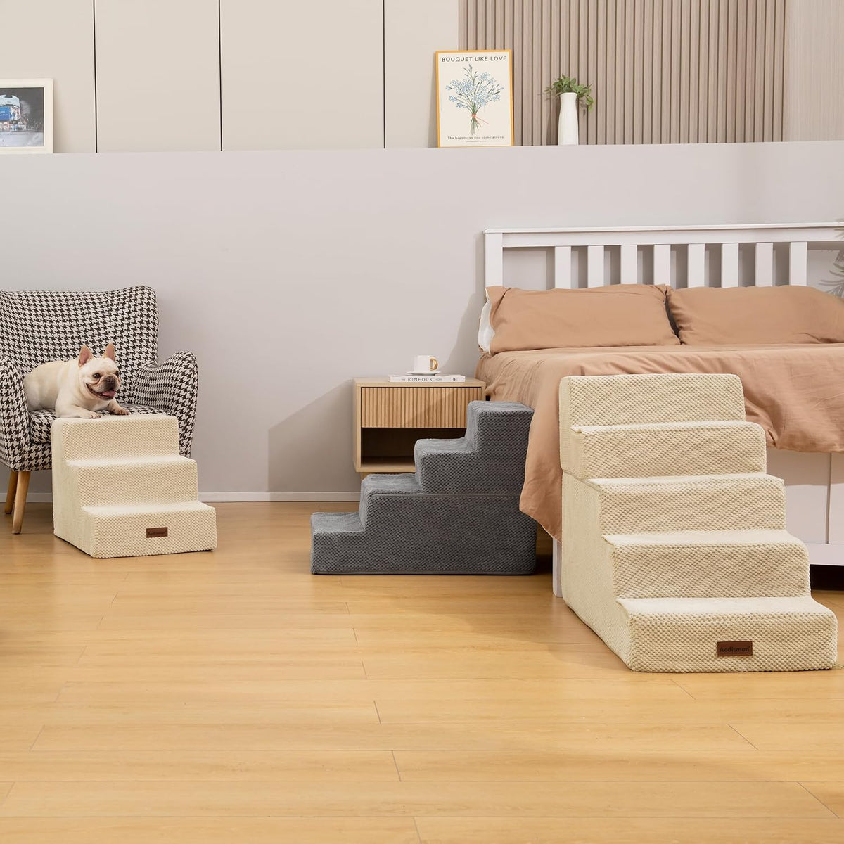 Dog Stairs for Small Dogs & Cats,3-Step Pet Steps for Couch & Bed
