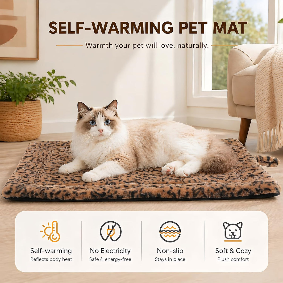 Self Warming Cat Pad for Cats and Small Dogs, Non Electric Thermal Pet Mat, Washable Soft Sleeping Mat with Non Slip Bac