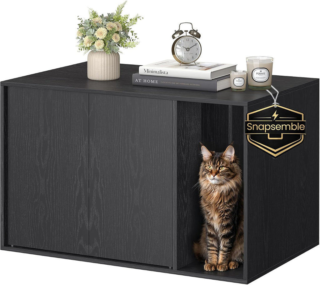 SONGMICS HOME Cat Litter Box Enclosure, Snapsemble Superfast Assembly