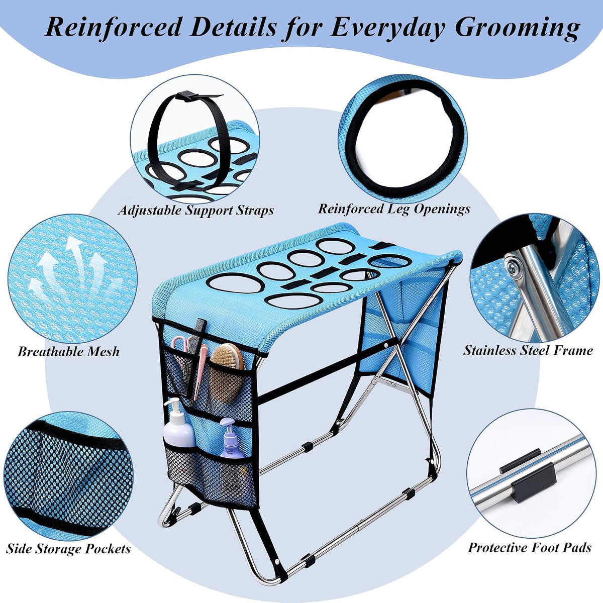 Dog Grooming Stand for Bathing, 8-Hole Support, Small & Medium Dogs & Cats