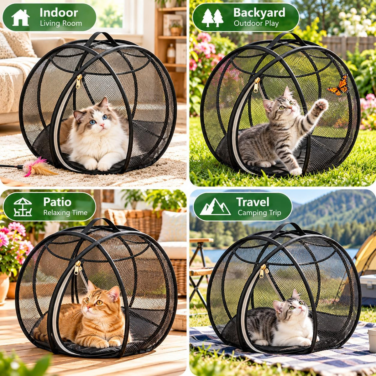 Rolling Cat Ball, Outdoor Cat Enclosure, 27" Foldable Rolling Cat Playpen