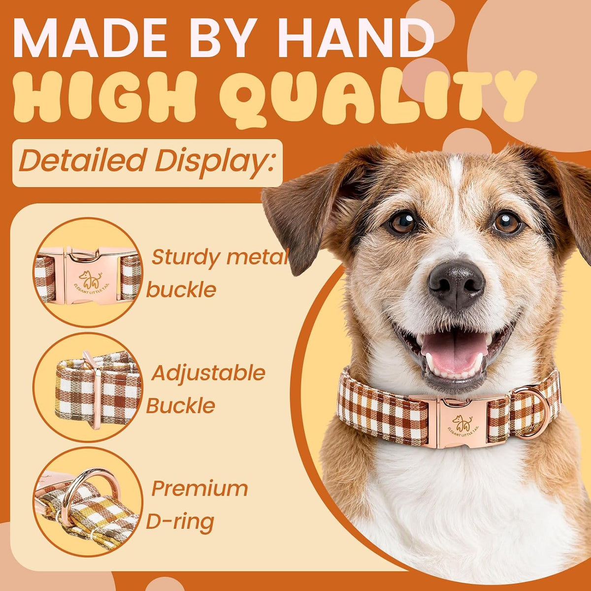 Fall Dog Collar, Autumn Pet Collar Durable Yellow Plaid Dog Collars Male or Female Holiday Pet Gift Adjustable Dog Colla