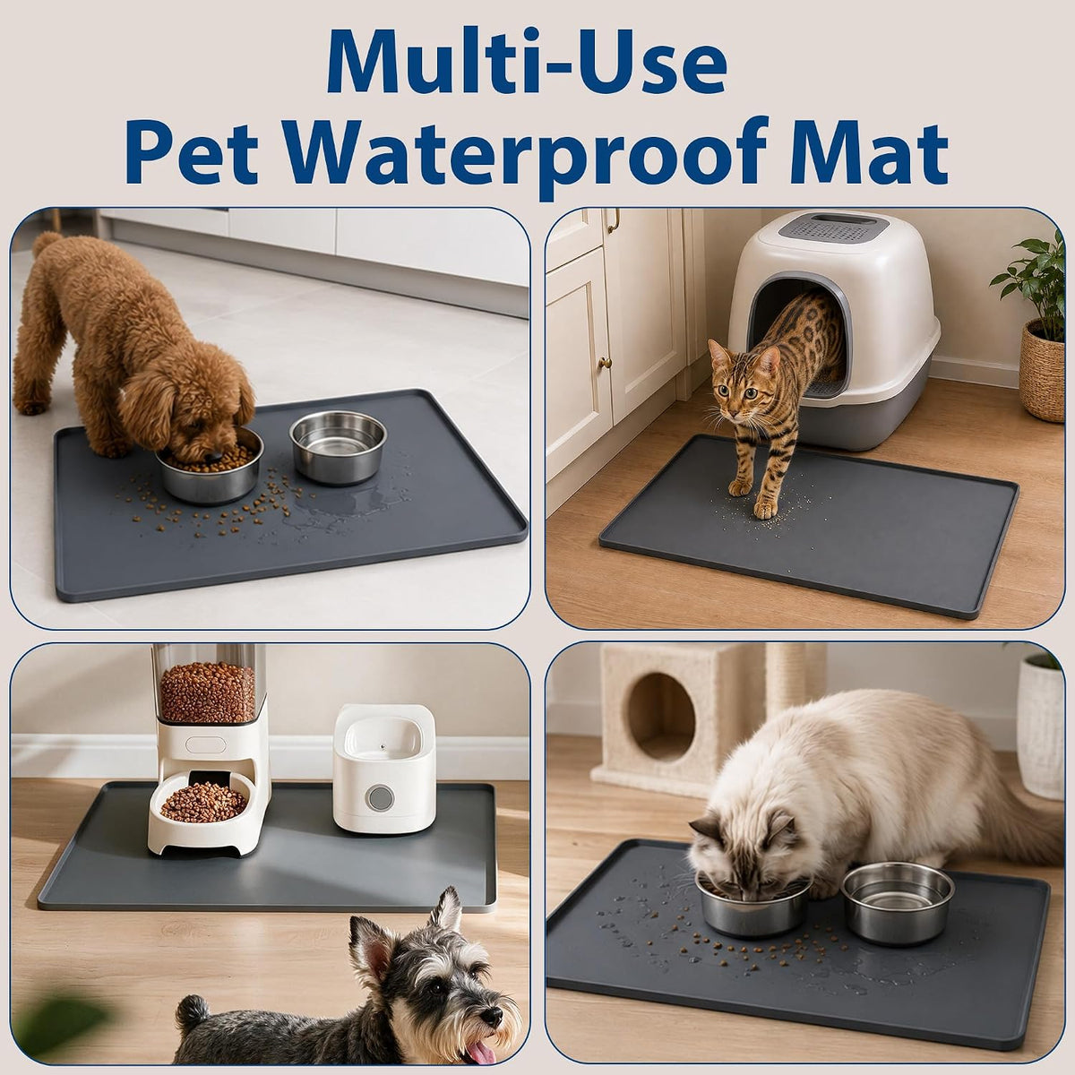 Silicone Pet Feeding Mat, Waterproof Surface and Raised Edges - 16" X 24", Black