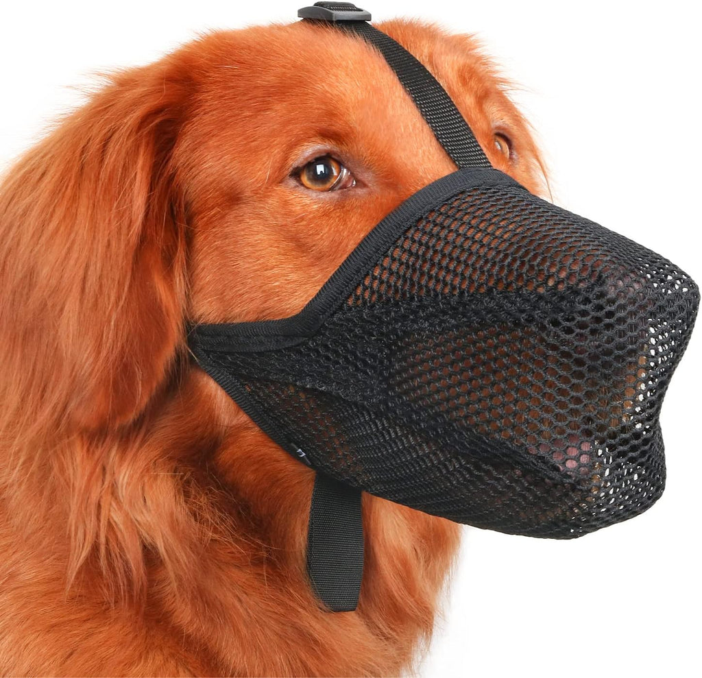 Dog Muzzle, Patented Soft Mesh Muzzle for Scavenging | Black, L