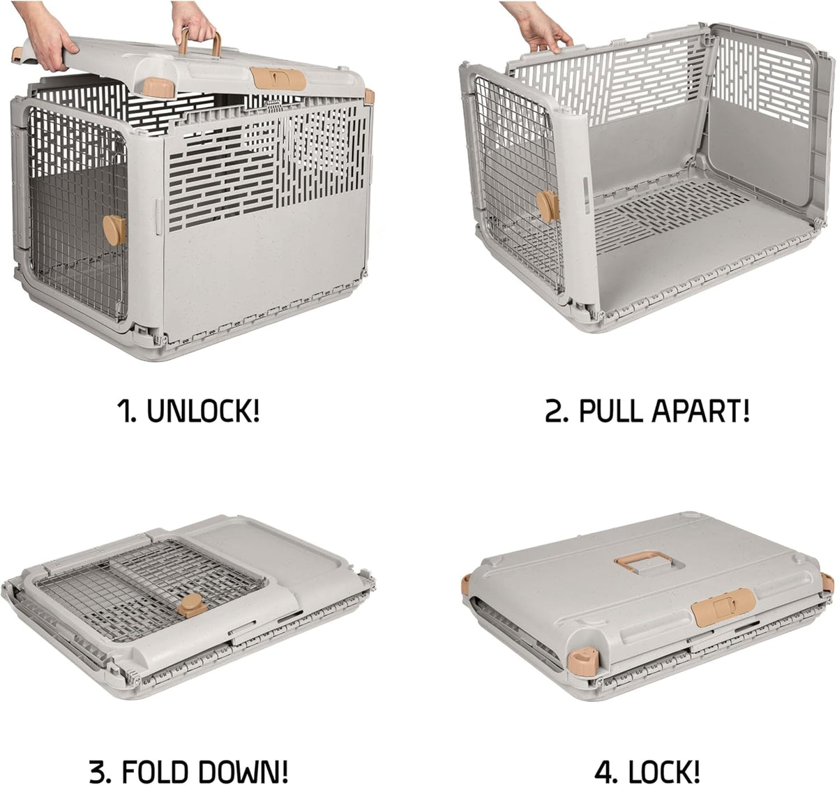 SportPet Designs Collapsible Medium Pet Travel Carrier (Tan), Hard-Sided Kennel for Medium Dogs, Puppies, Cats, Kittens,