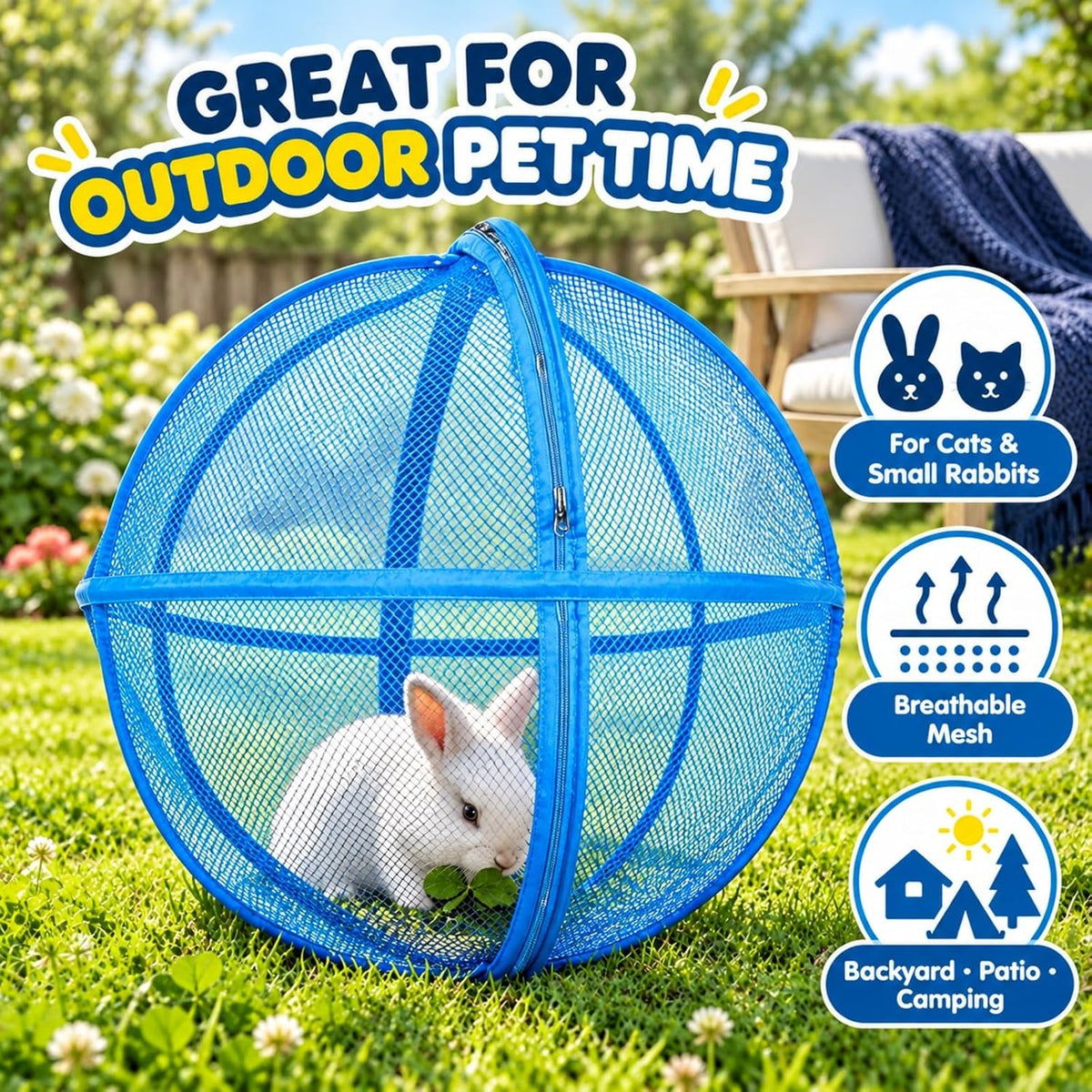 Rolling Cat Playpen, 26.77 Inch Mesh Hamster Ball for Cats, Single Zipper