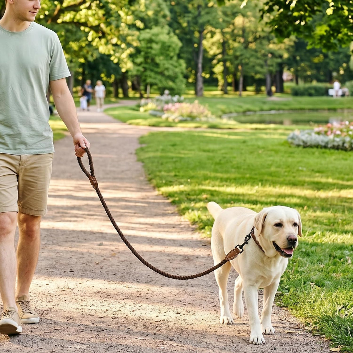 Mile High Life Dog Leash Braided Cotton Rope with Leather-Reinforced Ends