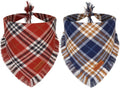 PTDECOR Fall Plaid Dog Bandana with Tassels,Thanksgiving Pet Scarf, Large
