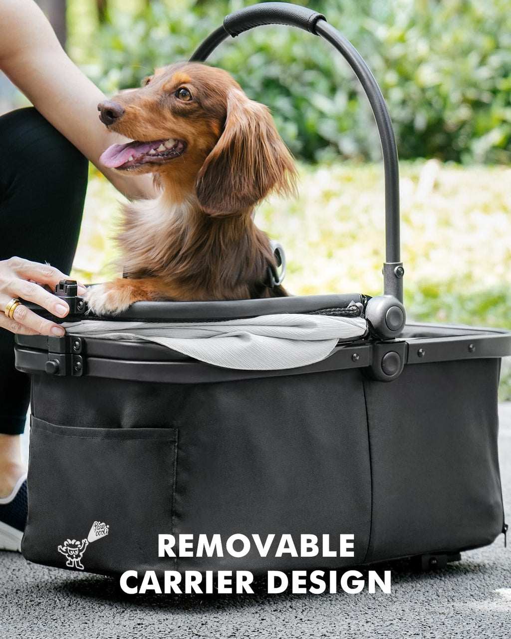 Pawccoli Pet Stroller for Small Dogs and Cats, One-Click Foldable Dog Stroller with Detachable Carrier & 3 Safety Tethers, Holds up to 33 lbs, Storage Basket & Cup Holder, Breathable Mesh, Black