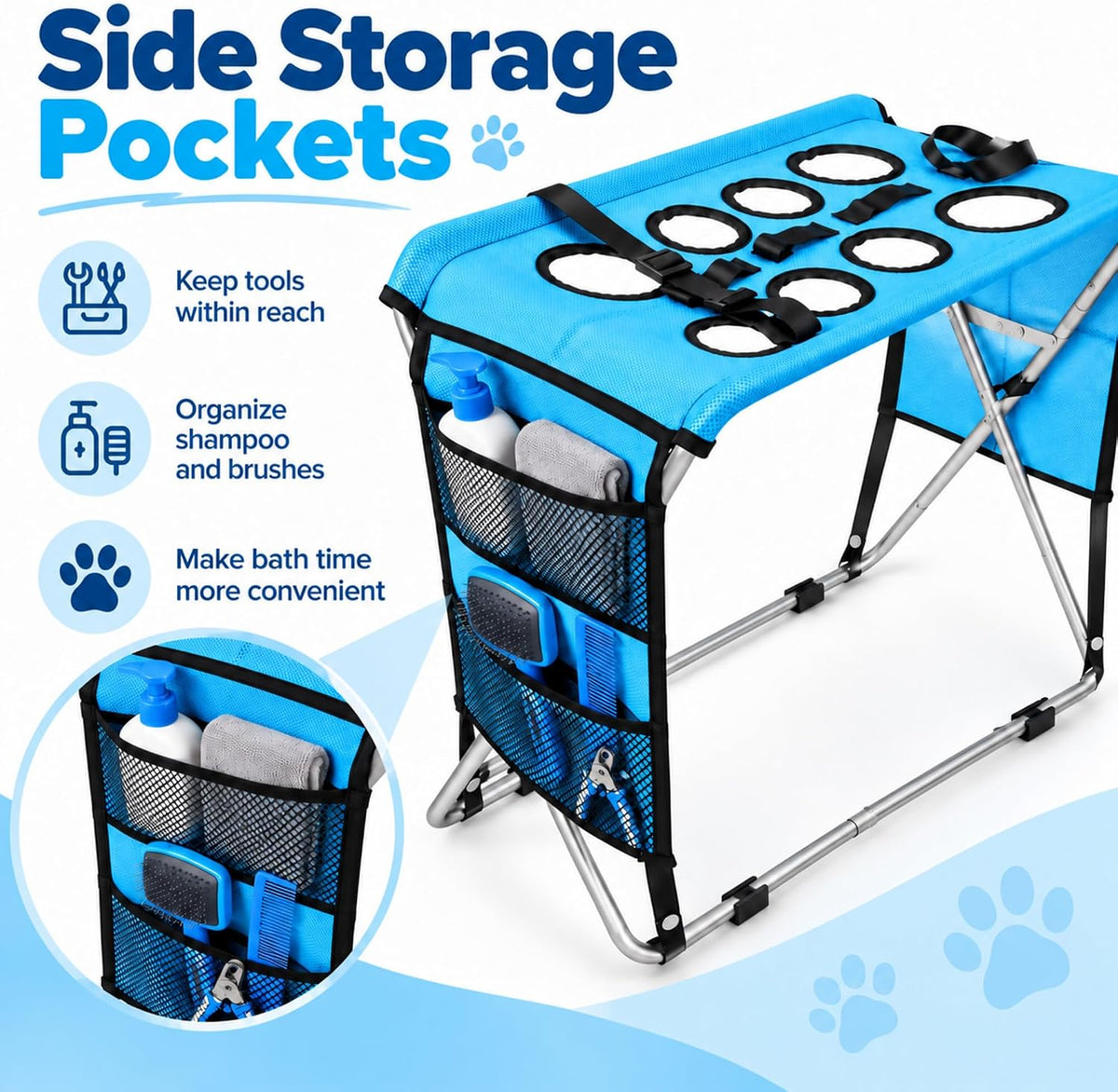 Foldable Dog Bath Hammock with Stand, Pet Shower Holder for Small Pets