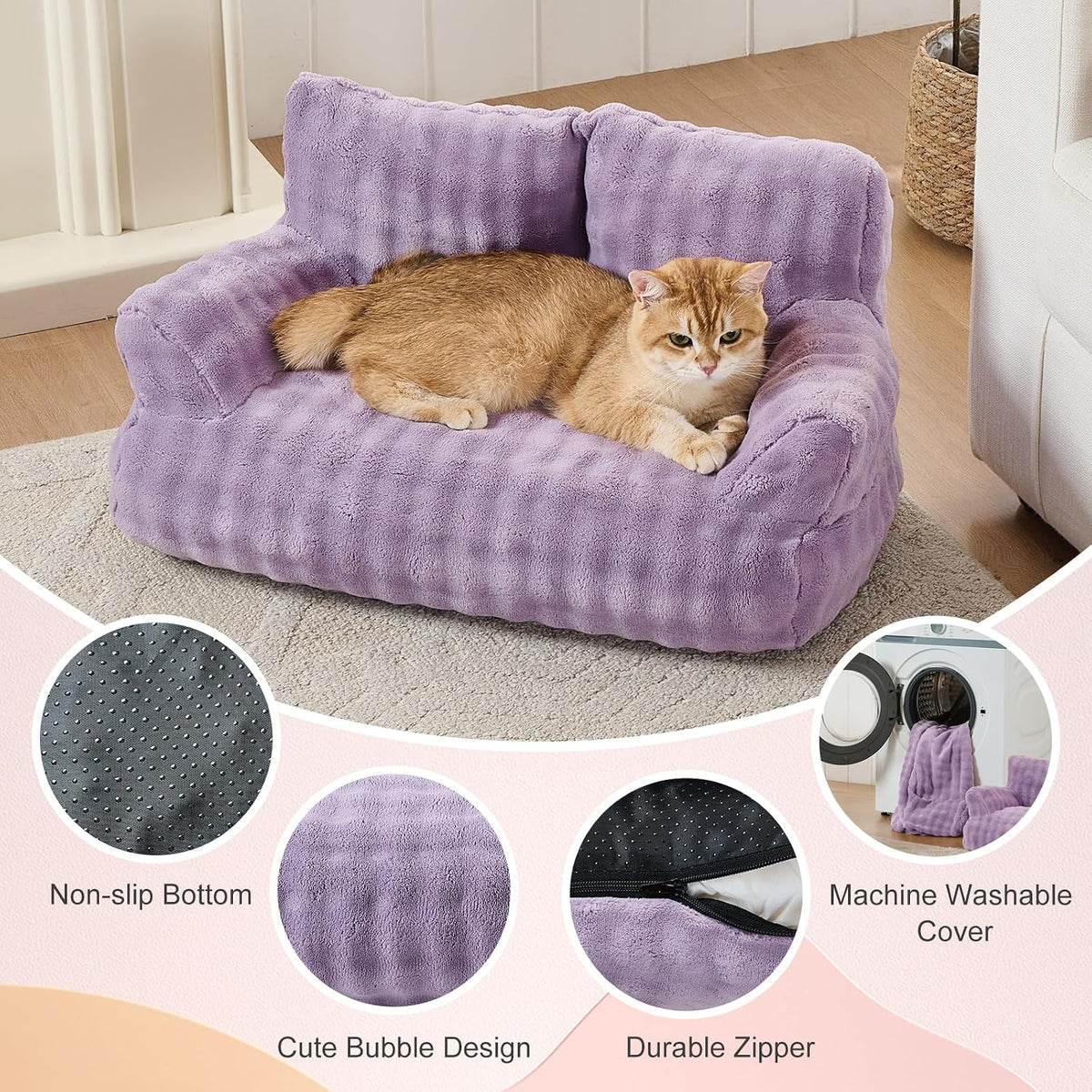 Cat Couch Bed, Cute Pet Sofa for Indoor Cats, 26"x15", Dusty Purple