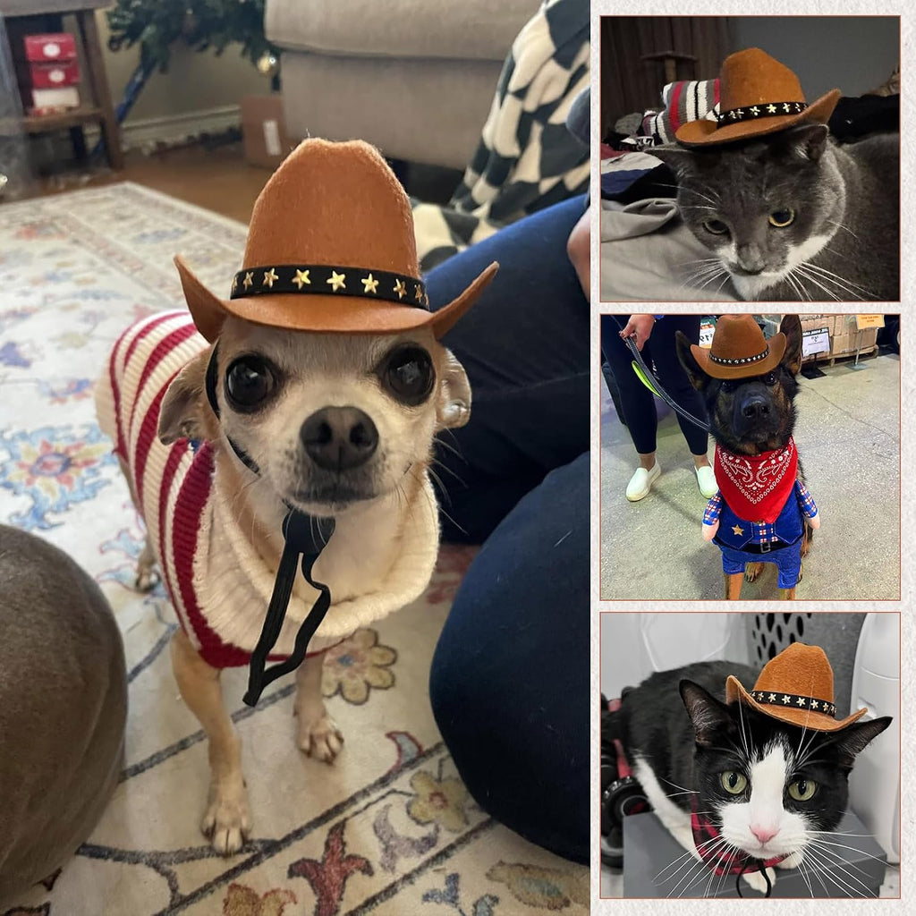 Pet Cowboy Costume, Dog Cowboy Hat with Bandana Scarf, Adjustable Cat Cowboy Hat for Party Cosplay Christmas, Halloween 