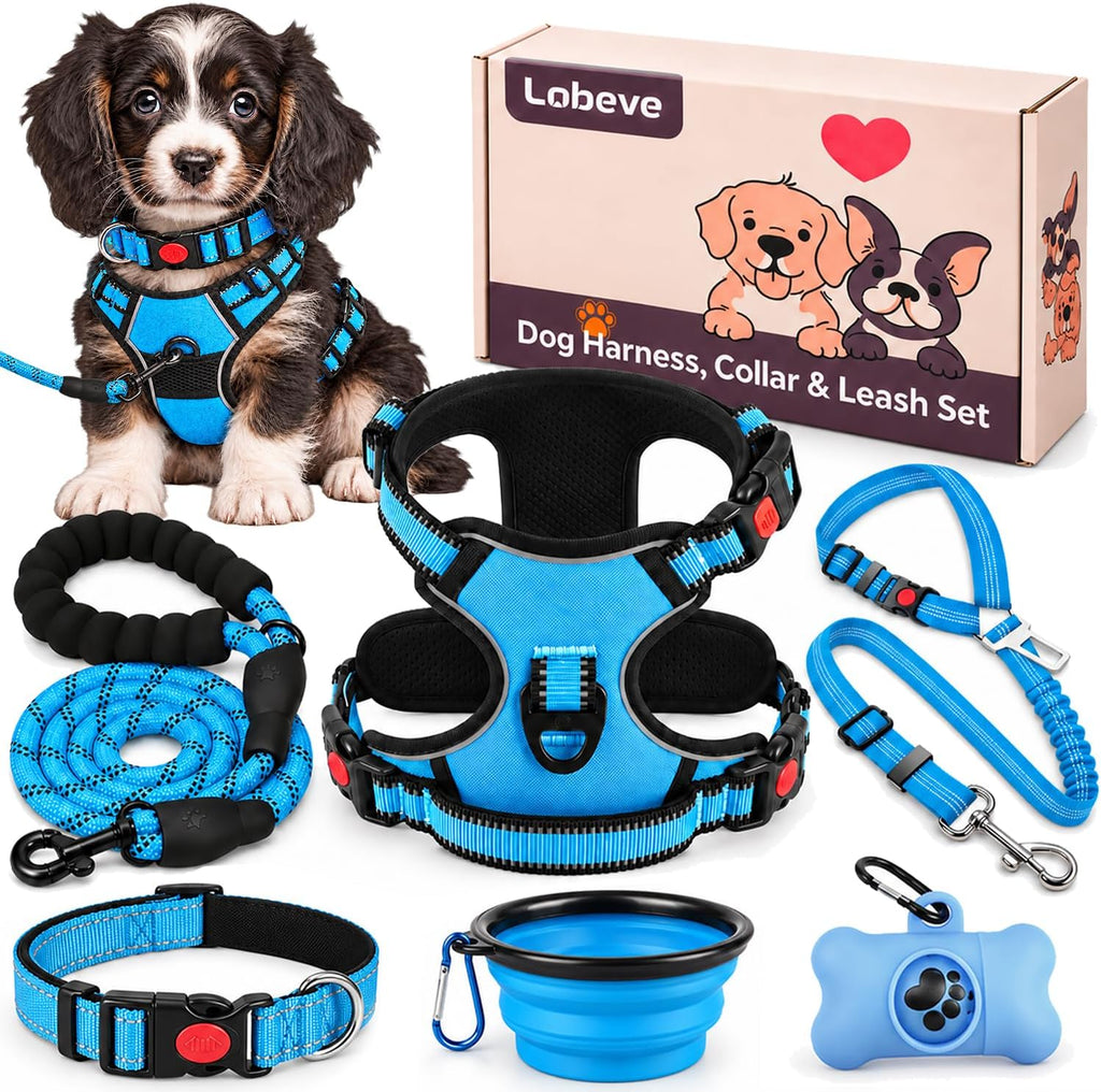 LOBEVE No Pull Dog Harness, Collar & Leash Set with Travel Accessories