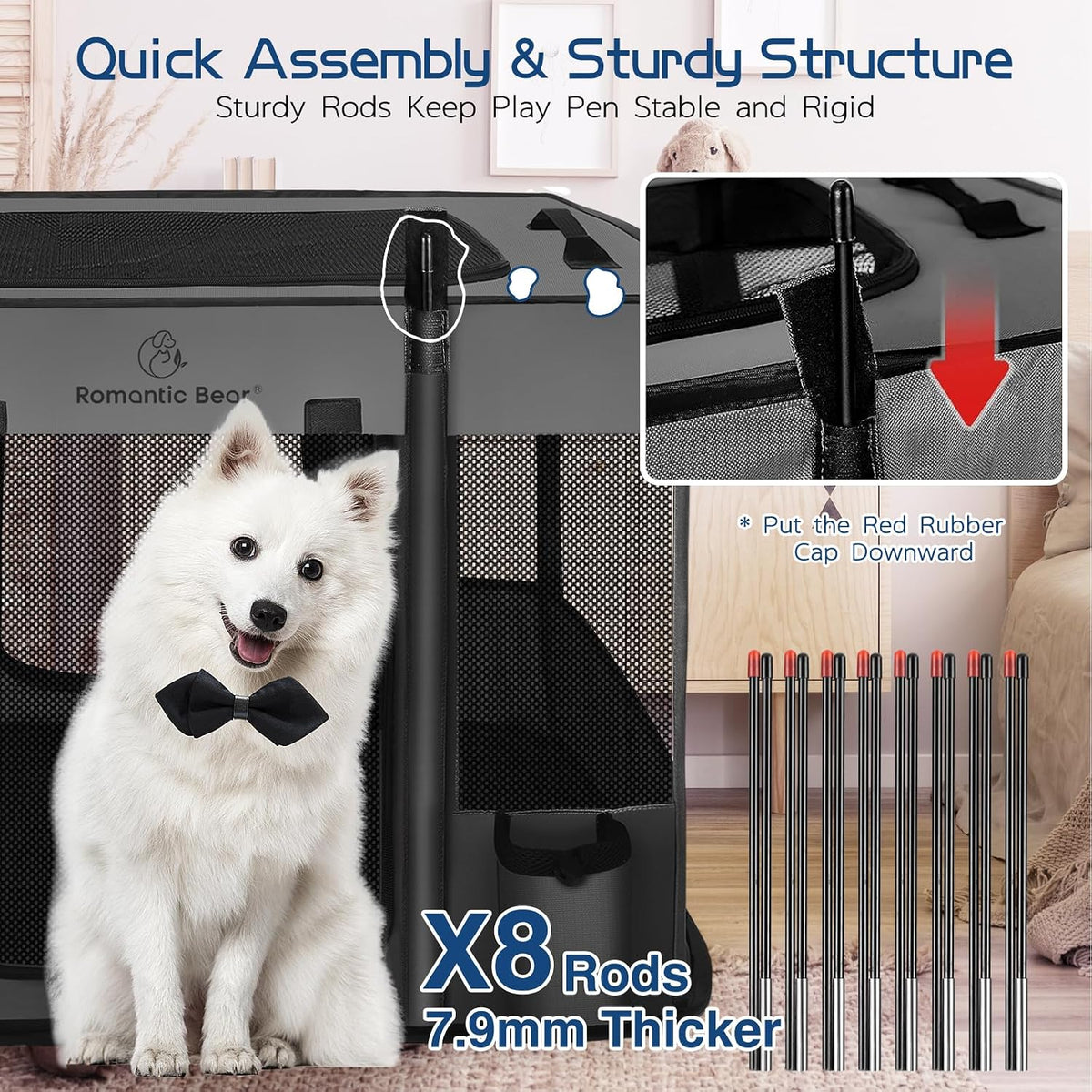 ROMANTIC BEAR Dog Playpen,Foldable Pet Puppy Cat Playpen,L(40"x32"x24")