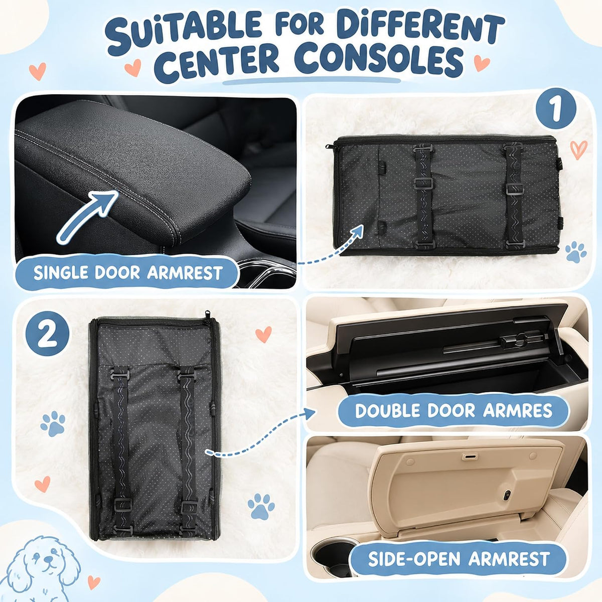 Dog Car Seat for Center Console, Foldable Pet Car Seat for Small Dogs Cats up to 10 lbs, Ultra-Soft Faux Rabbit Fur Pupp