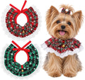 Amabro 2Pcs Dog Christmas Outfit Bandana Set Holiday Pet Scarf with Bells