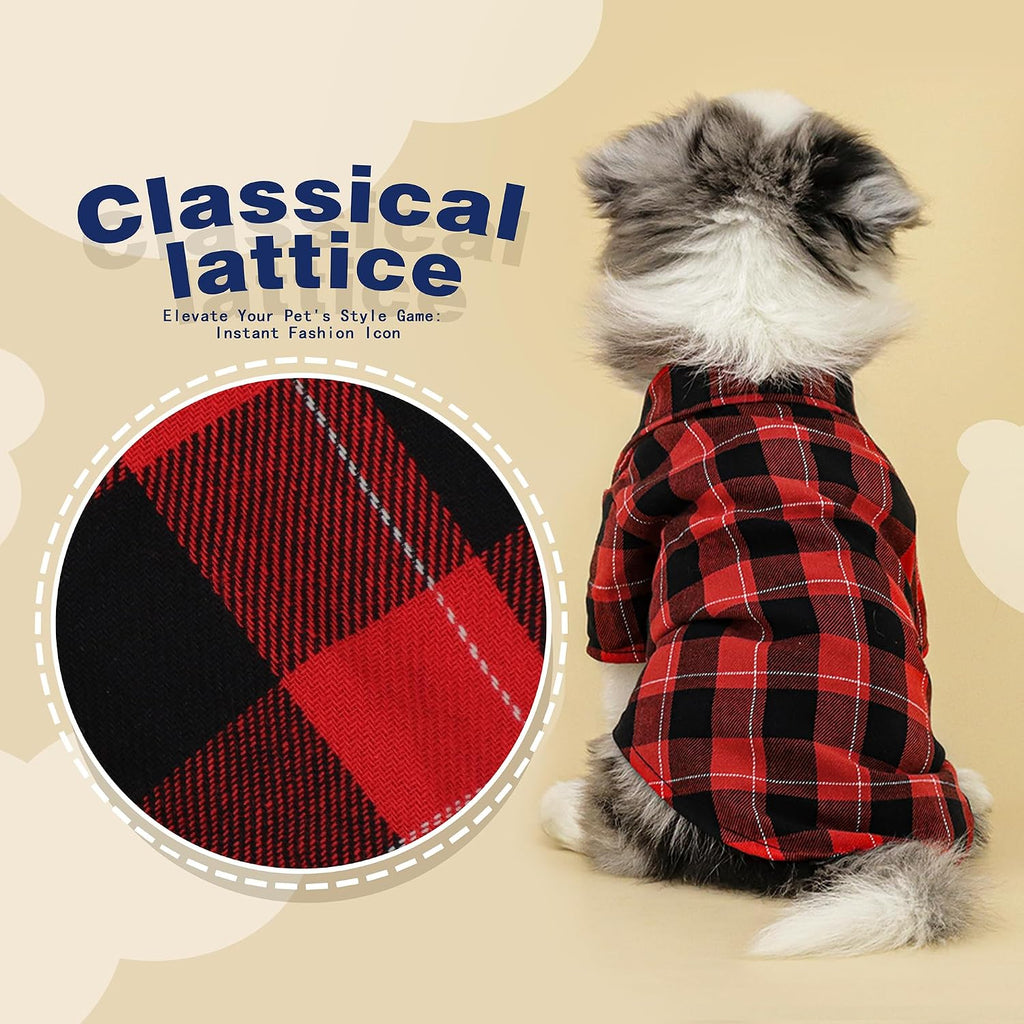 Plaid Dog Shirt: Classic Checkered Style in Pure Cotton for Large, Medium, and Small Breeds, Comfort, Breathability, and